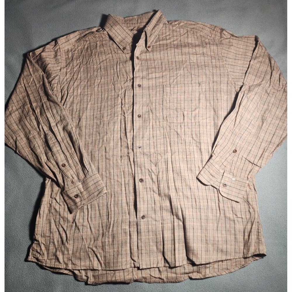Bills Khakis Shirt Men XL Brown Plaid Button Up Long Sleeve Shirting Made In USA